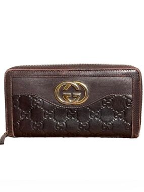 Gucci Guccissima Sukey Zip Around Walnut Brown Wallet